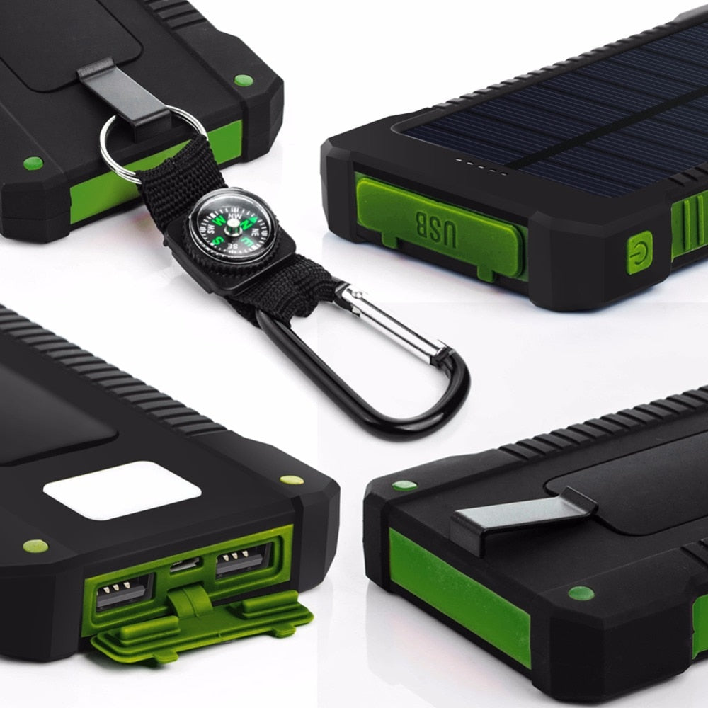 Waterproof 2-Port Solar Power Bank with LED Light (20000mAh)