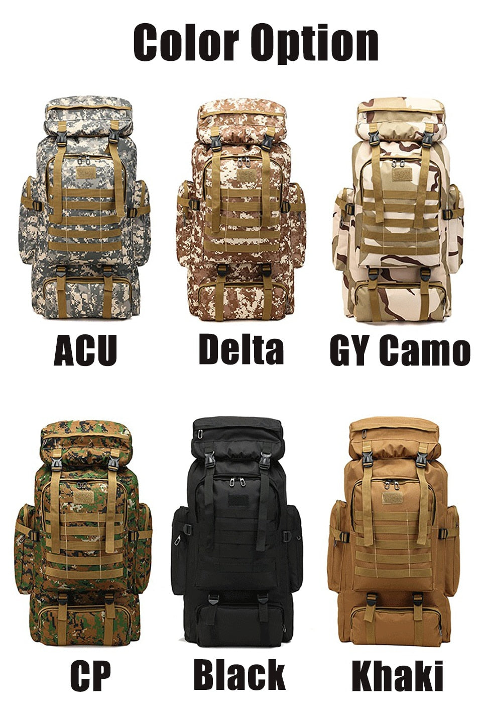 Waterproof 80L Military MOLLE Hiking Backpack